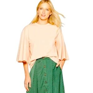 WHO WHAT WEAR salmon pink bell sleeve cotton top